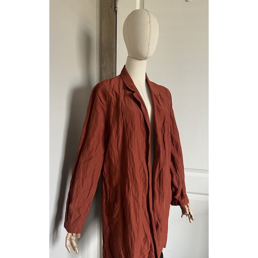 Eileen Fisher Sz Large Paprika Rumpled Organic Cotton Steel Notch Collar Jacket - Picture 6 of 15